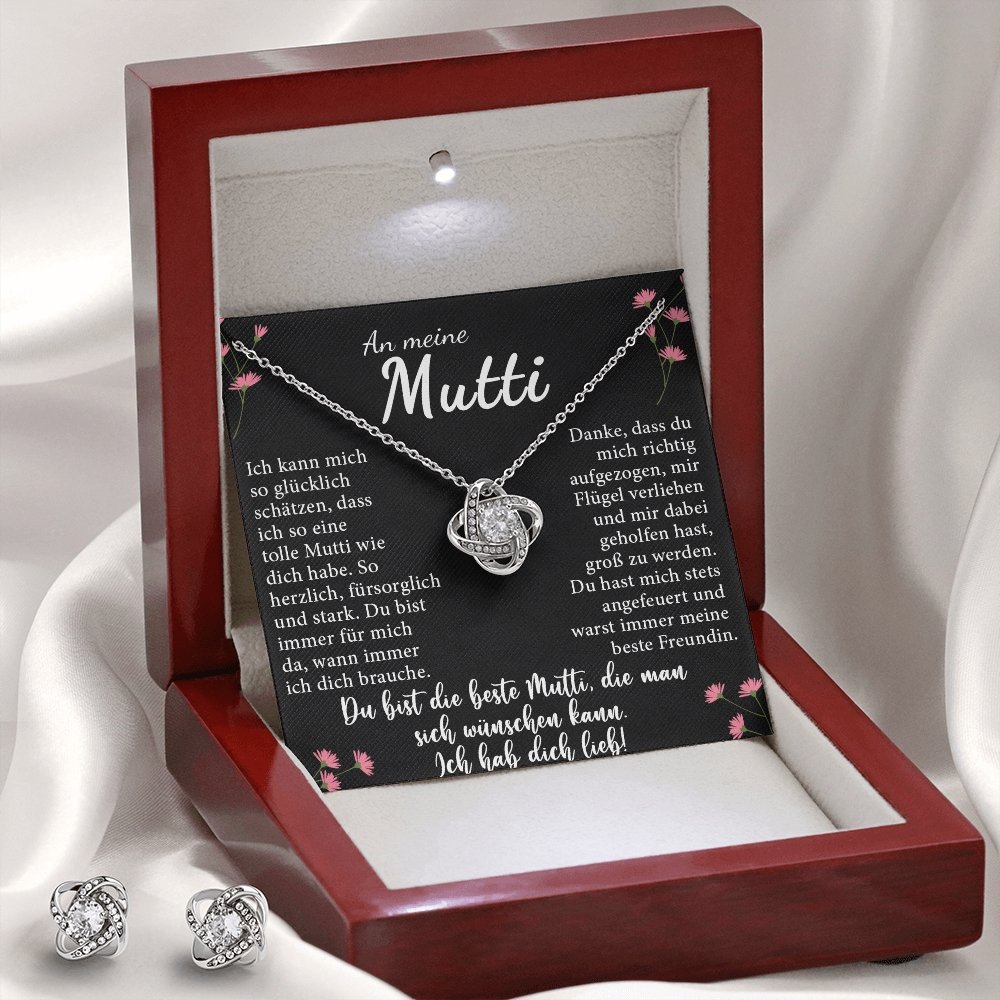 An Meine Mutti - Muttertag Liebesknoten Ohrring & Halskette Set mit Nachrichtenkarte Geschenk für Mama - Gift of Giving DE